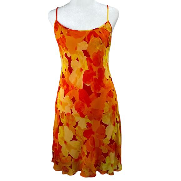 Rumored Chiffon Vintage Slip Mini Dress Heatwave Yellow Orange Floral XL NWT - Picture 2 of 15